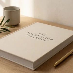 The Automation Playbook - embossed cover on a desk - AJNEXA