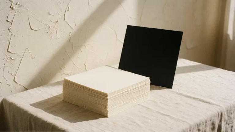 A squared stack of blank cream cards on linen, an illustration for ai prompts for small business