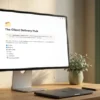 L'espace Notion The Client Delivery Hub ouvert sur un écran de bureau