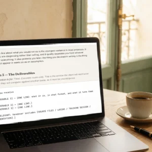 The Deliverables section of a freelance proposal template, open on a laptop
