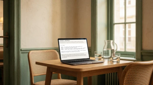 A statement of work template on a laptop in a small meeting room
